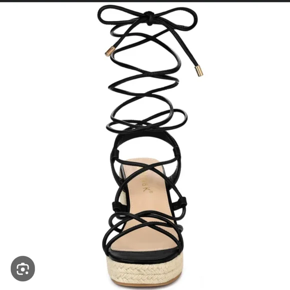 Steve Madden Starlight Black Strappy Wedge Espadrilles 9M - Picture 2 of 15